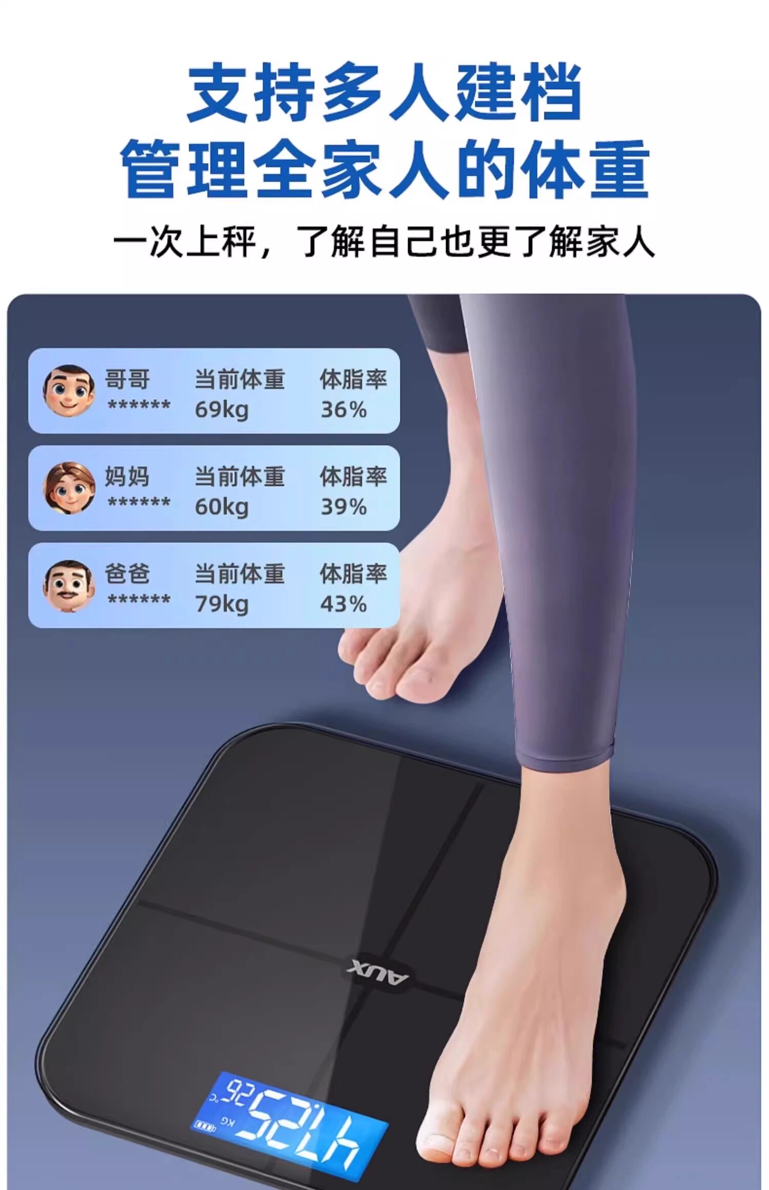 Oaks weighing scale, household precise body fat scale, small rechargeable weight loss dedicated electronic weighing, intelligent human body scale pic 24