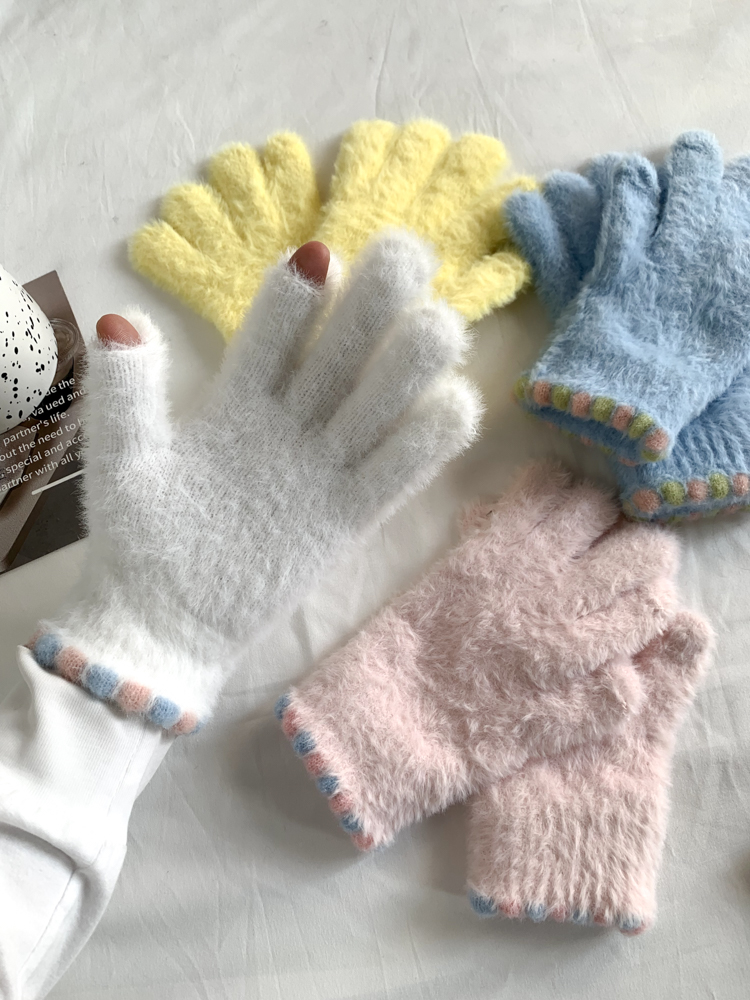 2025新款韩系可爱毛绒手套女冬季加厚保暖防寒露指可触屏手套学生详情10