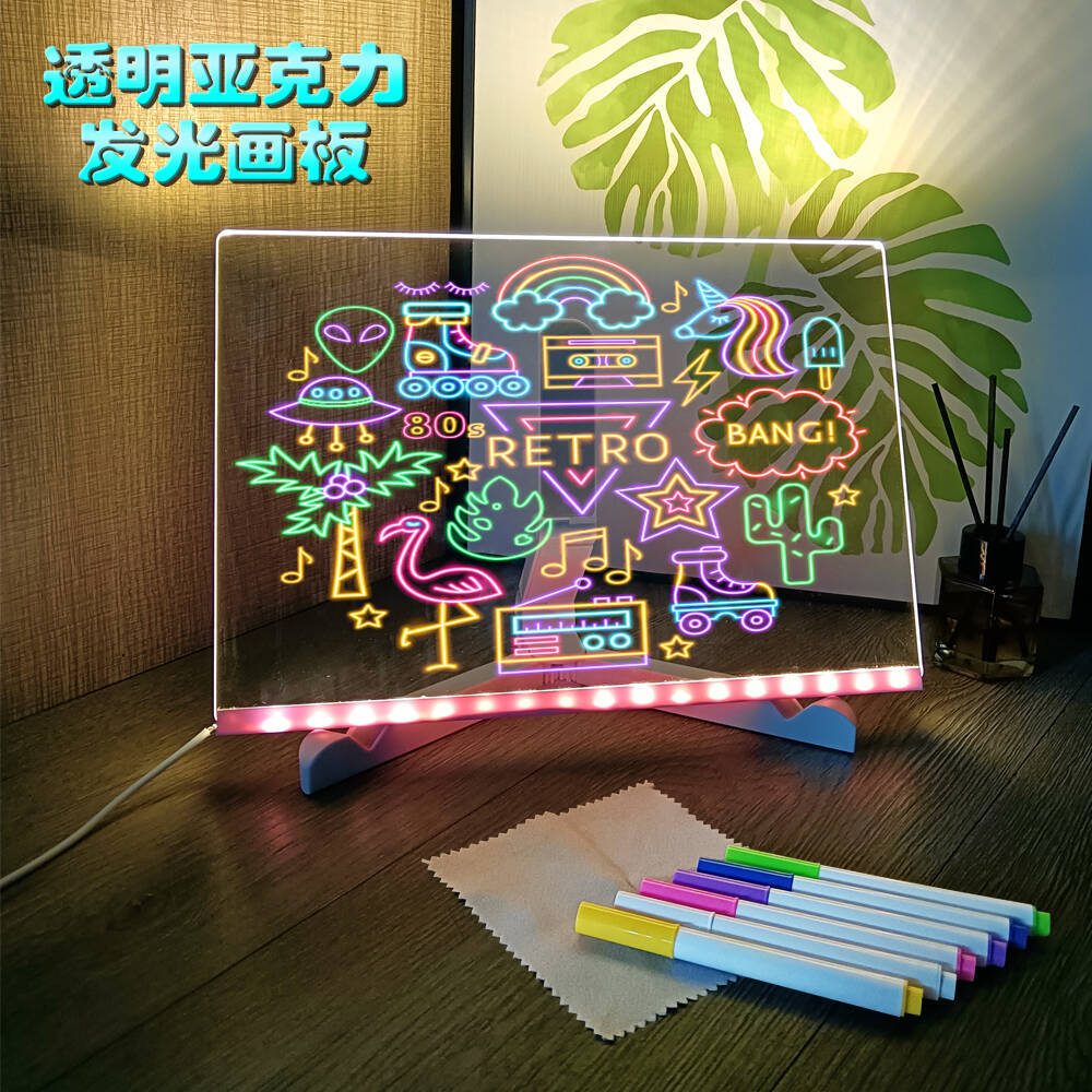 diy illuminated drawing board children's doodling toy, erasable transparent acrylic educational exercise children's drawing toy details Picture