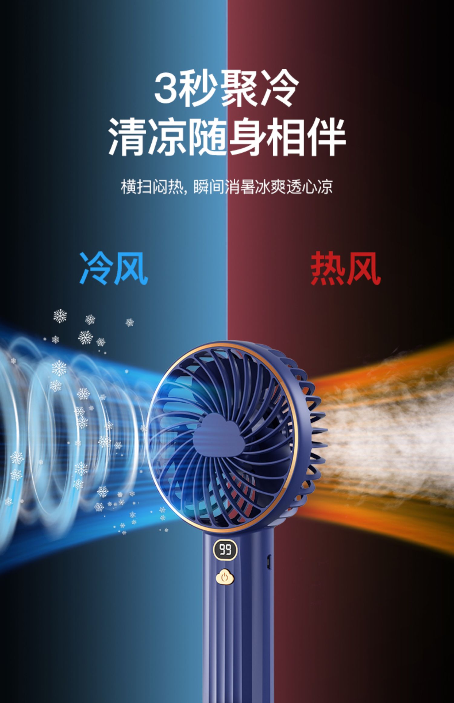 双电手持USB手持小风扇户外大风力便携迷你桌面USB数显风扇长续航详情26