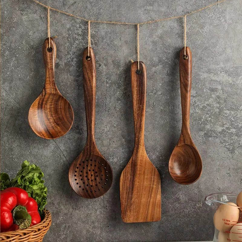 Teak Wooden Spatulas Kitchen Utensils Cooking Utensil Eco-Fr Application Scenario