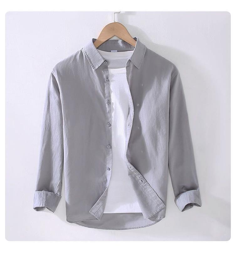 纯色薄款亚麻长袖衬衫男士棉麻衬衣休闲百搭舒适透气麻料春夏季潮详情14