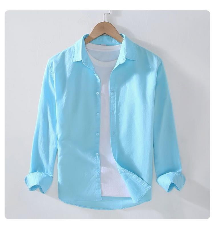 纯色薄款亚麻长袖衬衫男士棉麻衬衣休闲百搭舒适透气麻料春夏季潮详情13