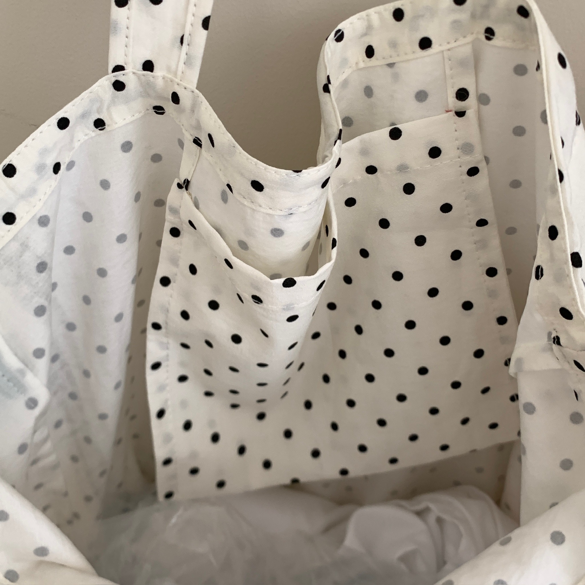 Summer new Japanese polka dot printed letter single-shoulder tote bag with large capacity, fresh and cute hand-held shopping bag pic 5