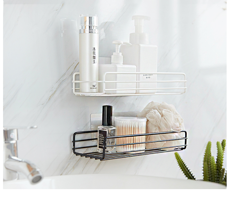 新款铁艺浴室置物架沐浴露架子卫生间免打孔洗漱挂篮壁挂收纳架详情2