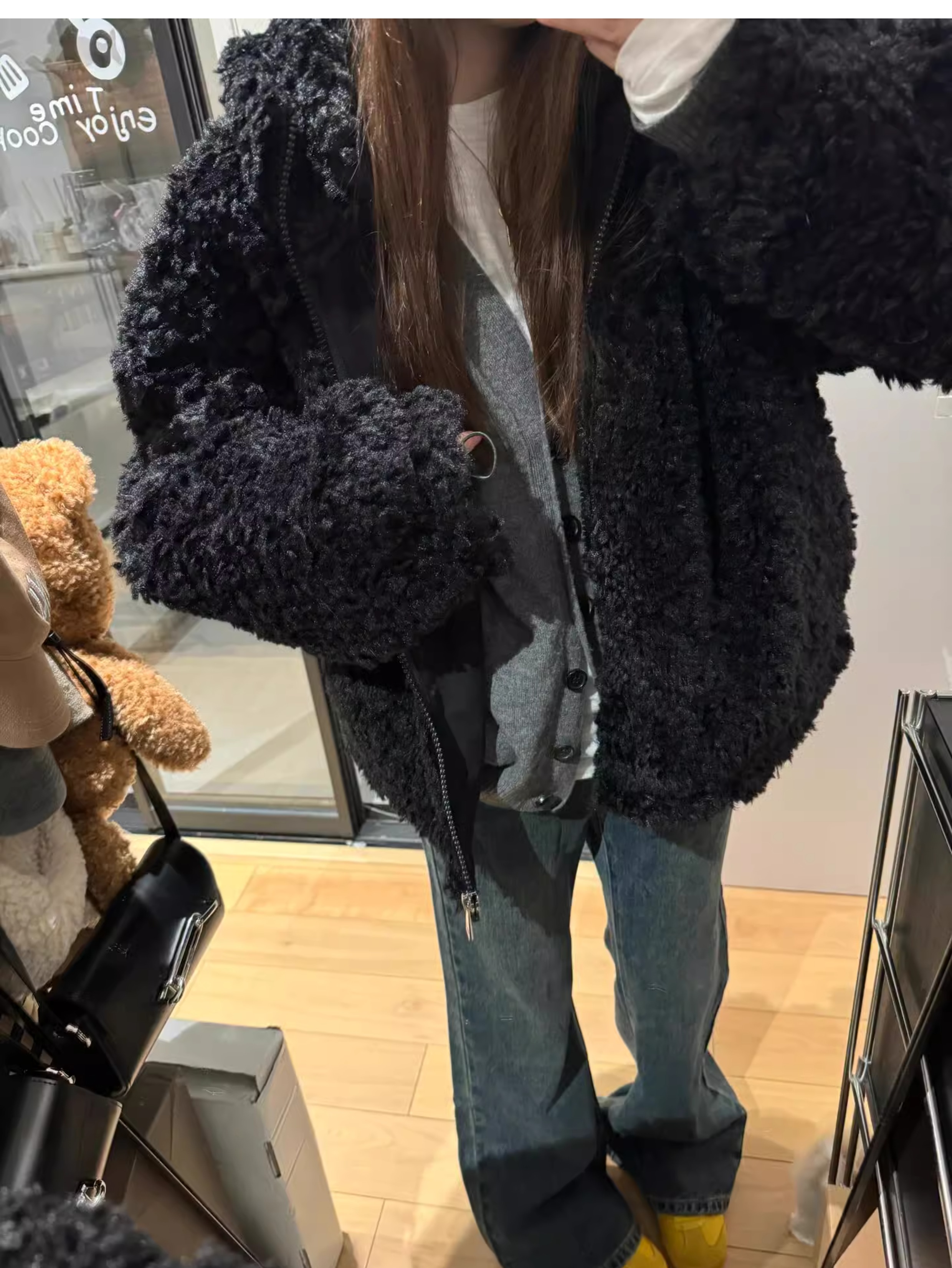 美式兔耳朵毛绒连帽皮草毛毛外套女冬季2024新款可爱宽松加厚上衣详情12