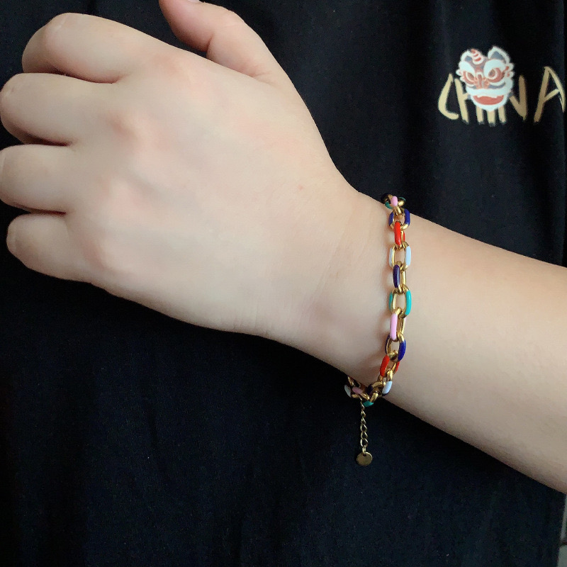 Dopamine-colored titanium steel bracelet, a trendy and individual-looking hip-hop style versatile accessory, a high-end couple's wristband Specification image