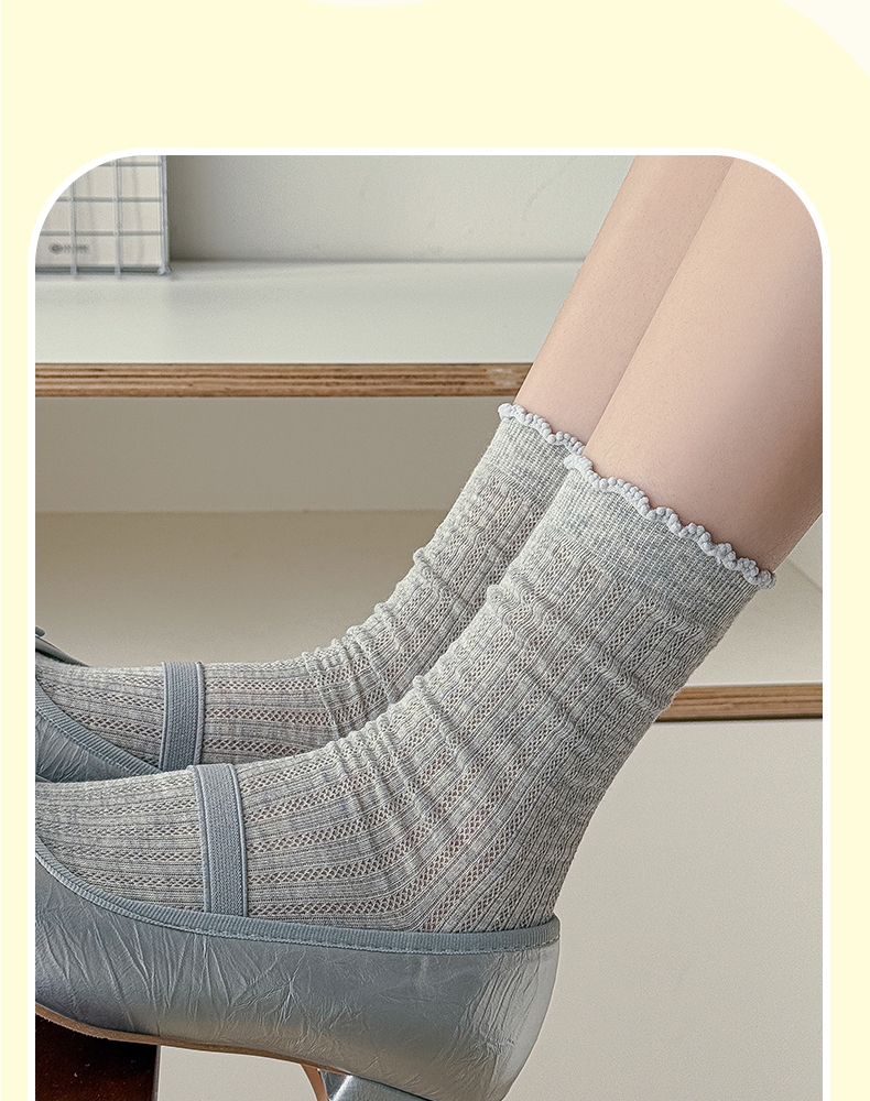 miu series ballet-style socks for women Spring and summer, thin lace mesh breathable long socks, pure cotton and black fungus lace pile socks pic 10
