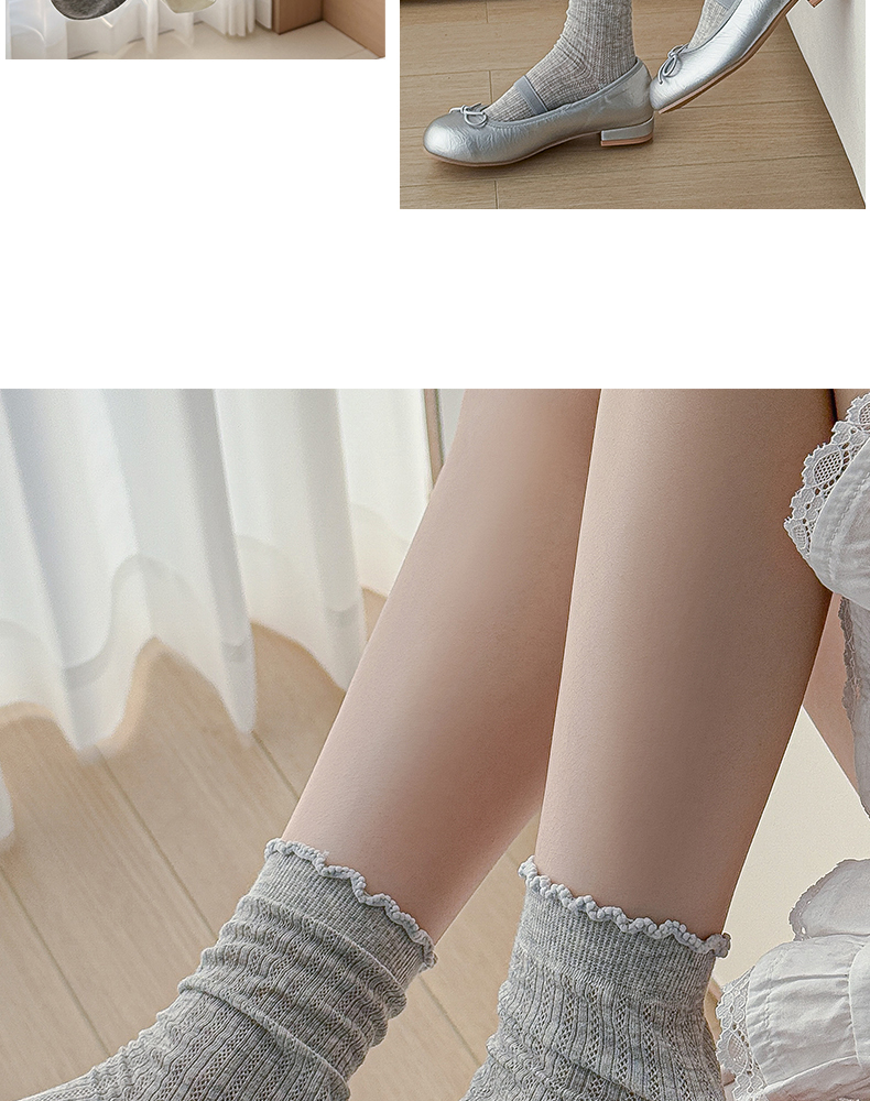 miu series ballet-style socks for women Spring and summer, thin lace mesh breathable long socks, pure cotton and black fungus lace pile socks pic 19