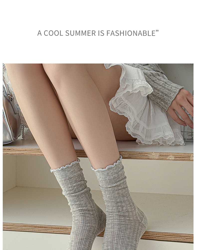 miu series ballet-style socks for women Spring and summer, thin lace mesh breathable long socks, pure cotton and black fungus lace pile socks pic 17