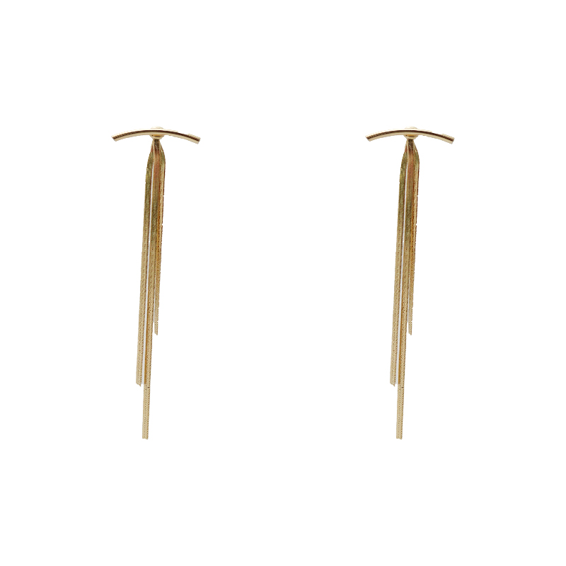Metal tassel earrings 2024 New bestsellers, feminine earrings with a light luxury and high-end feel, long version, elegant and smiling ear needles Item Picture