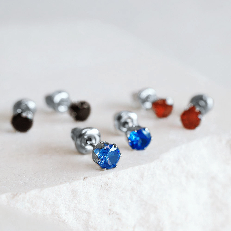 耳钉男女彩色锆石免摘耳骨钉超闪12色钻4mm小巧养耳洞耳饰产品图