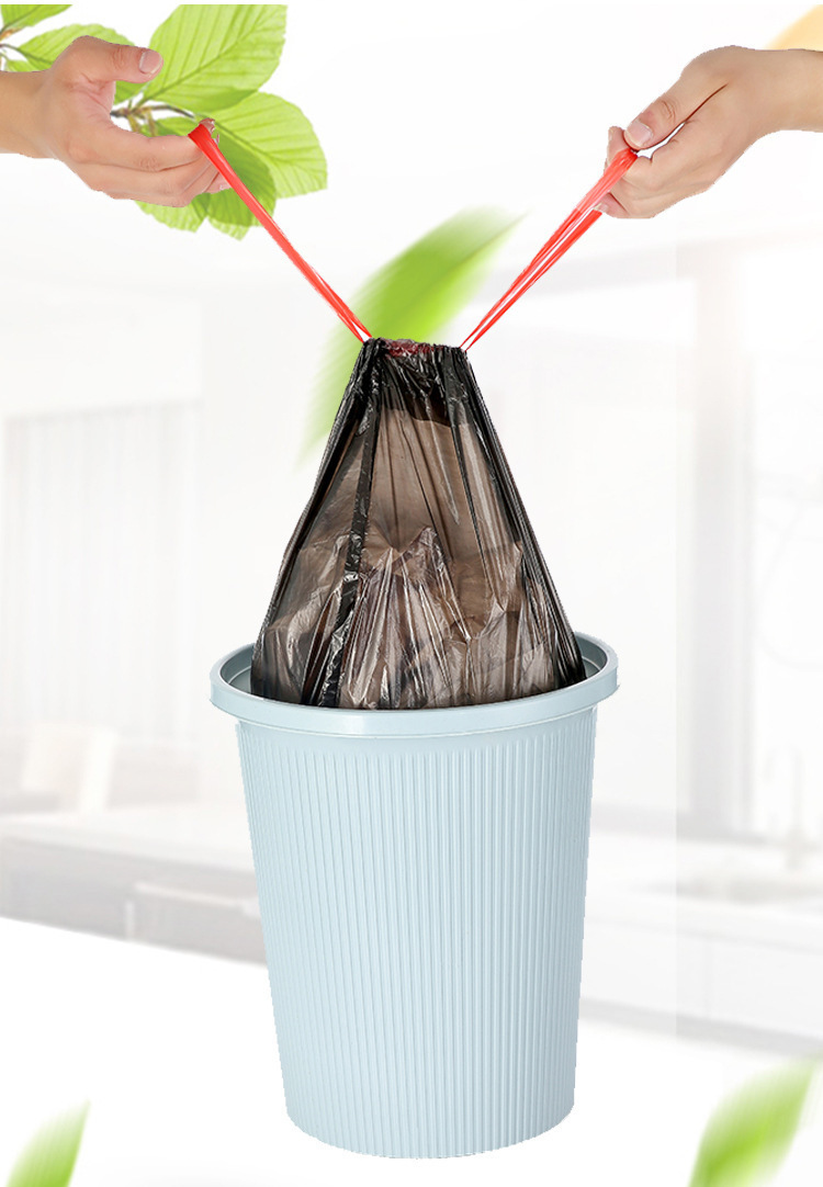 Thickened and extra-thick drawstring garbage bag that is not easy to break. Large black roll for household hand-held kitchen. Household drawstring style pic 16
