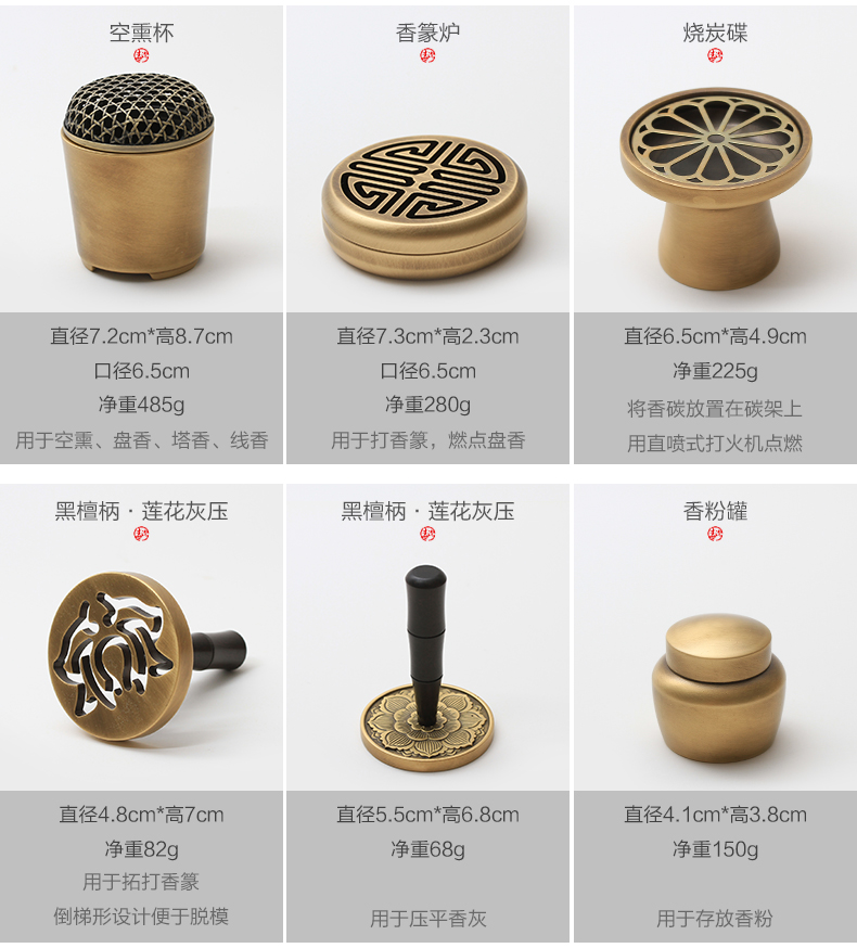 批发专业香道用具香具套装铜空熏杯香粉打篆香篆工具隔火熏香炉详情25