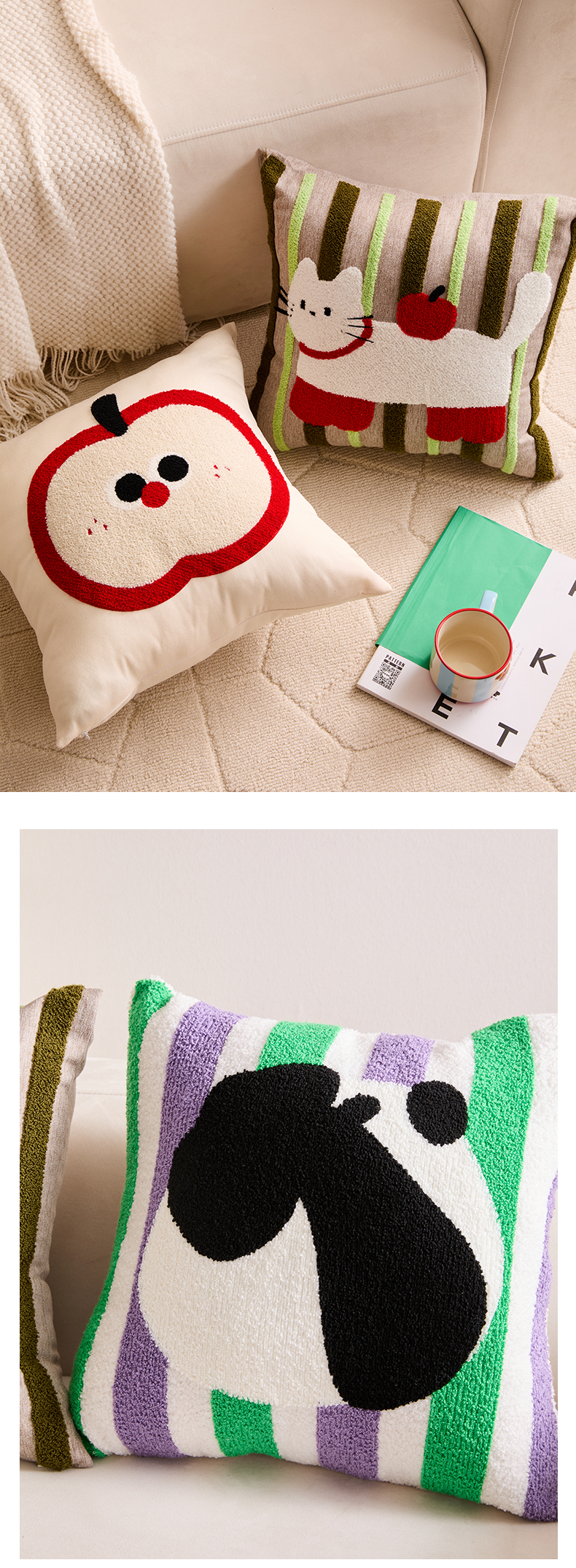 Cartoon dopamine throw pillow, Apple living room sofa cushion, square headrest, cute core-filled pillow cover pic 7