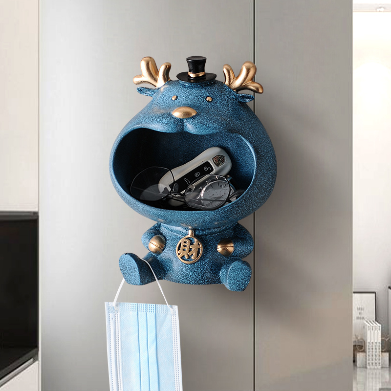 Maneki Neko entrance, wall-mounted masks, key storage items, foyer decorations, creative no-hole hooks details Picture