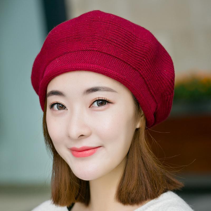 Beret hats for women in autumn and winter: Korean and Japanese style versatile wool knitted woolen hats, British painter hats for warmth in winter Specification image