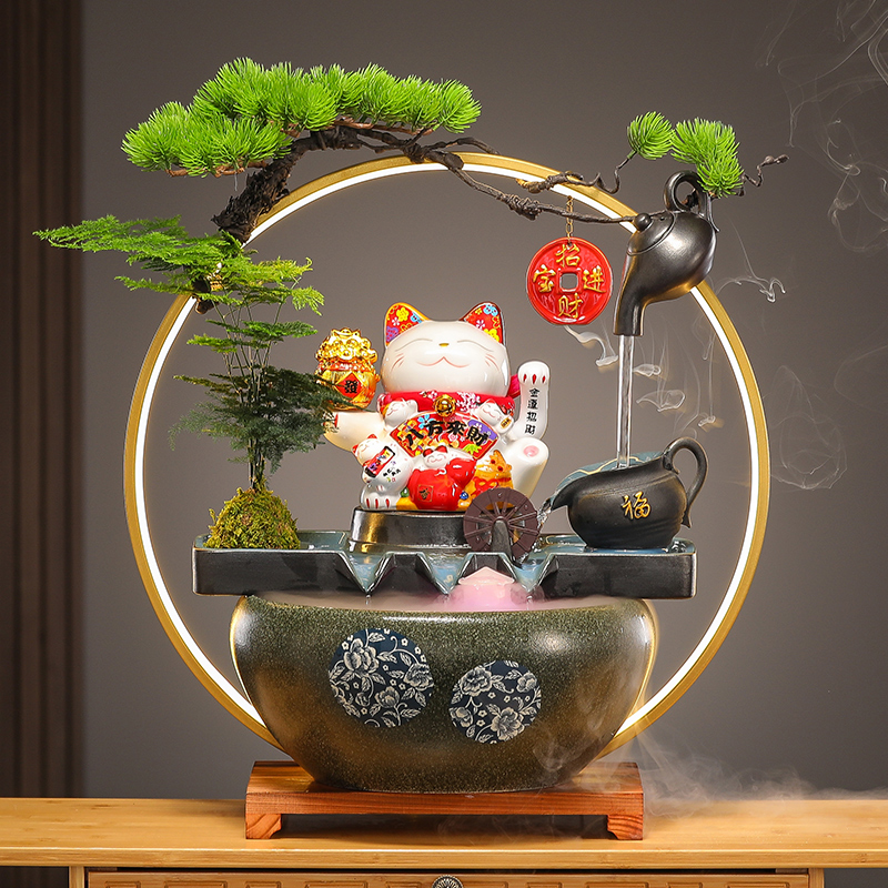 招财猫摆件开业送礼物自动招手前台入户客厅办公室循环流水装饰品