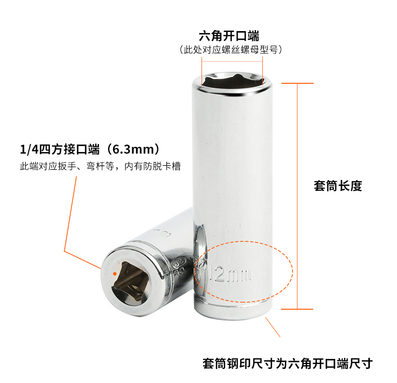 Persian 1/4 standard socket head 4-13mm ratchet wrench socket 6.3mm small flyout six-corner deepened long socket pic 4