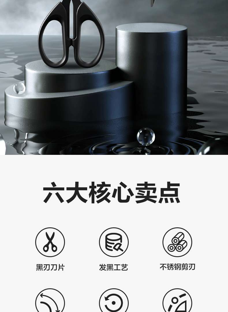 得力剪刀黑刃剪刀不锈钢剪子小剪刀美工办公用品拆快递剪纸刀批发详情2