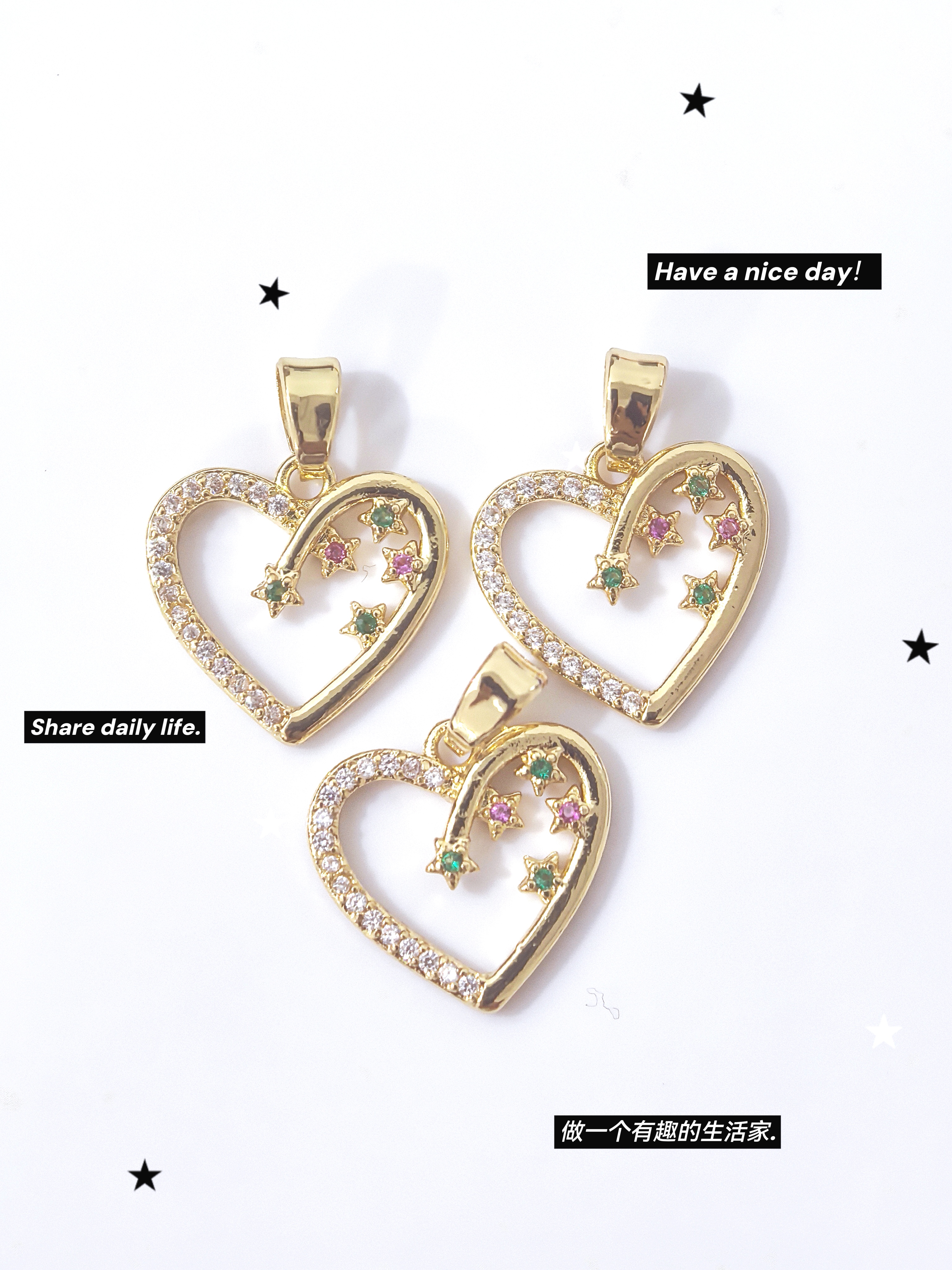 爱心吊坠女小清新星星镶嵌锆石心形圆脸显瘦耳环时尚ins风饰品详情2