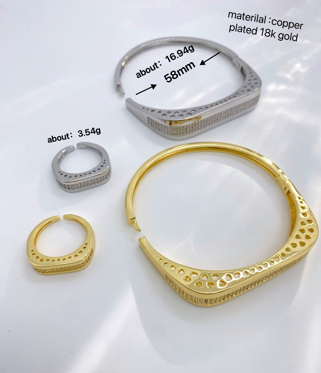 Wholesale of 18K gold geometric micro-inlaid zircon open ring and bracelet accessories with a sense of high-end European and American fashion pic 3