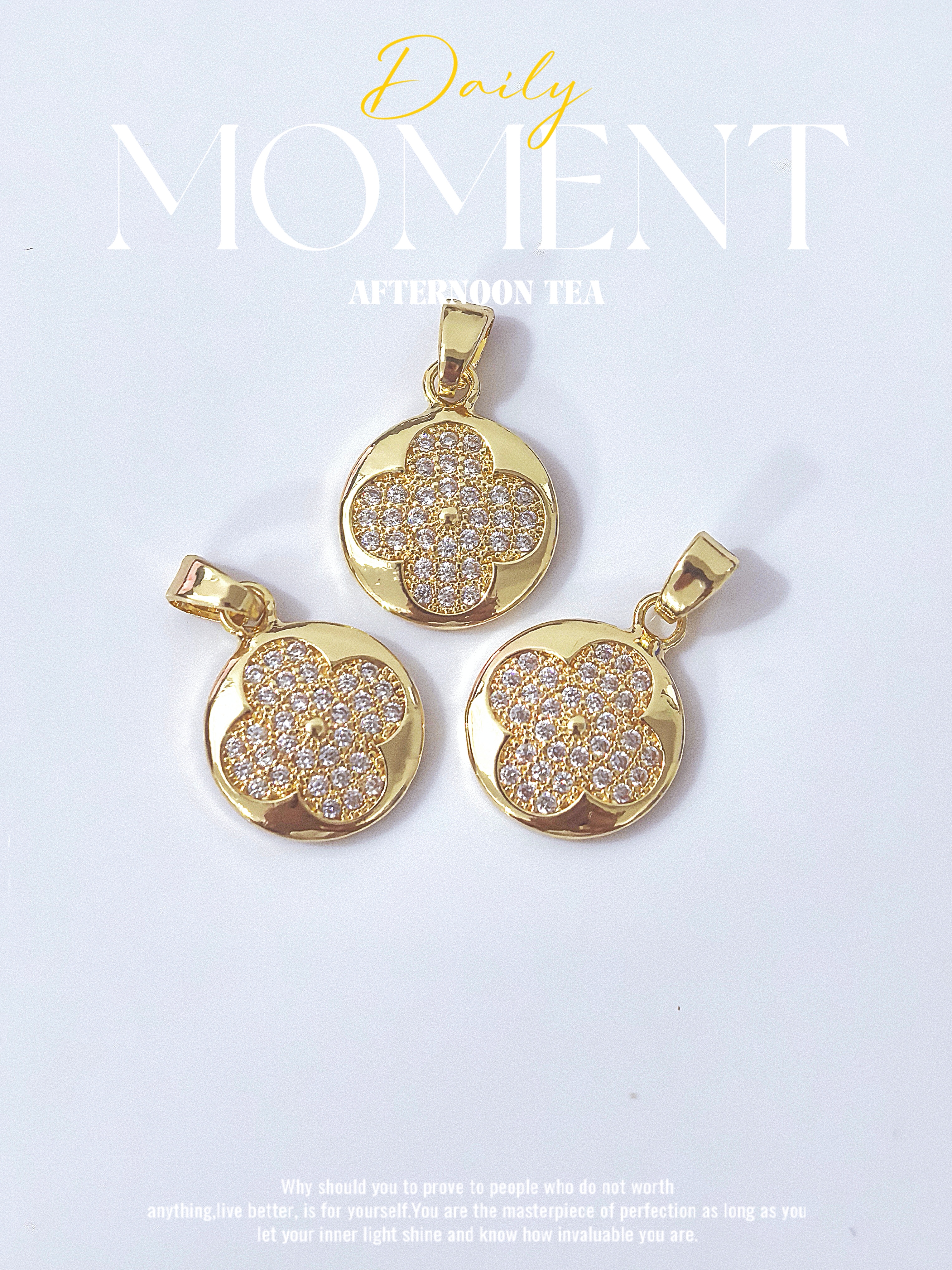 European and American style simple and elegant, slightly inlaid zircon round flower stud pendant, DIY copper-plated 18K color retention accessory necklace pic 1