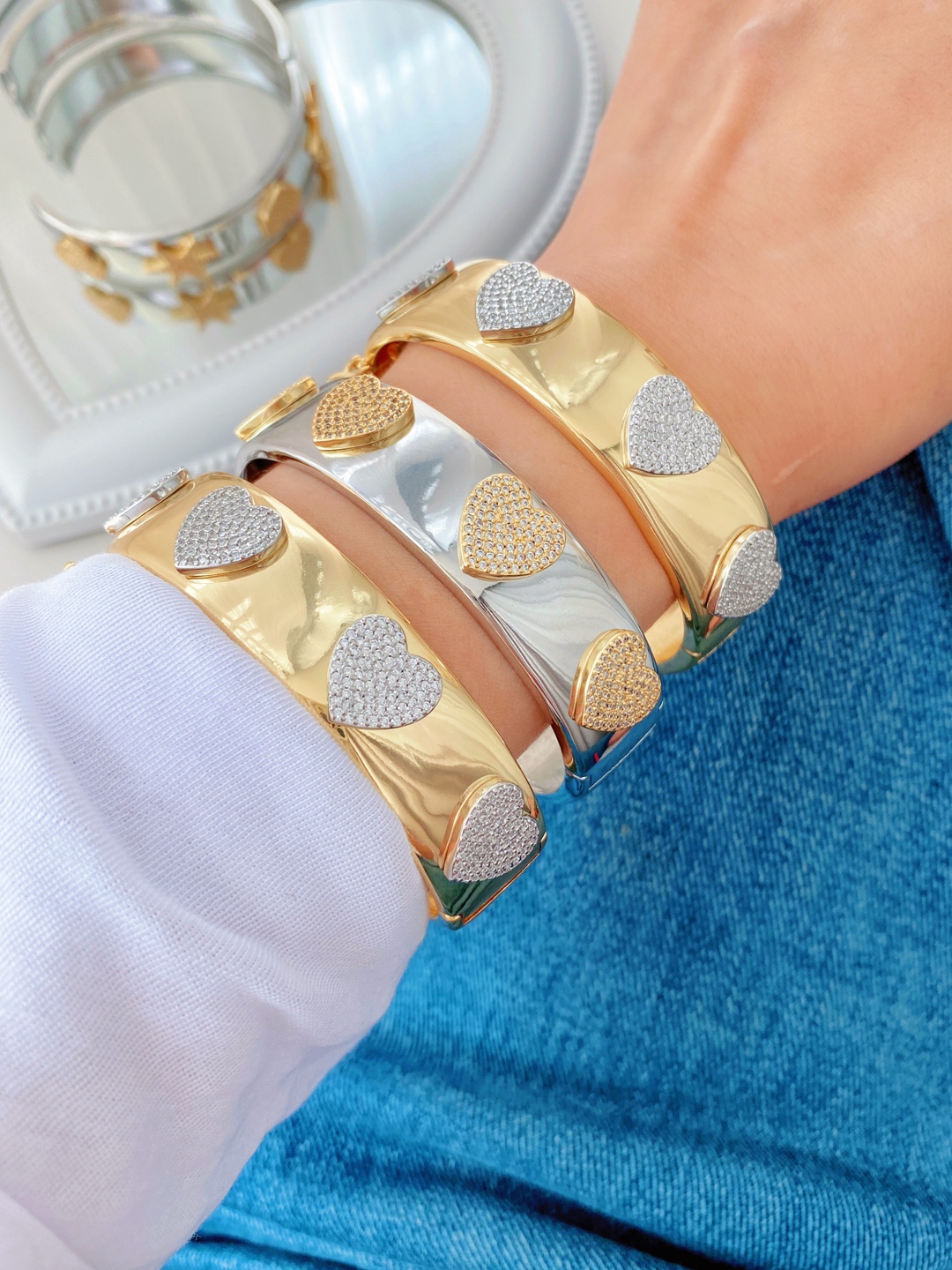 Wholesale of cross-border copper zircon hollow hexagonal star heart-shaped bracelets from Amazon in Europe and America with adjustable openings pic 3