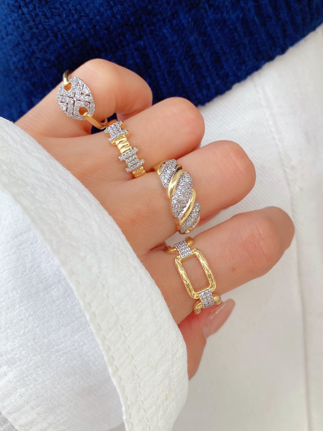 欧美双色高级感铜镀真金锆石几何开口戒指女INS小众简约百搭指环详情1