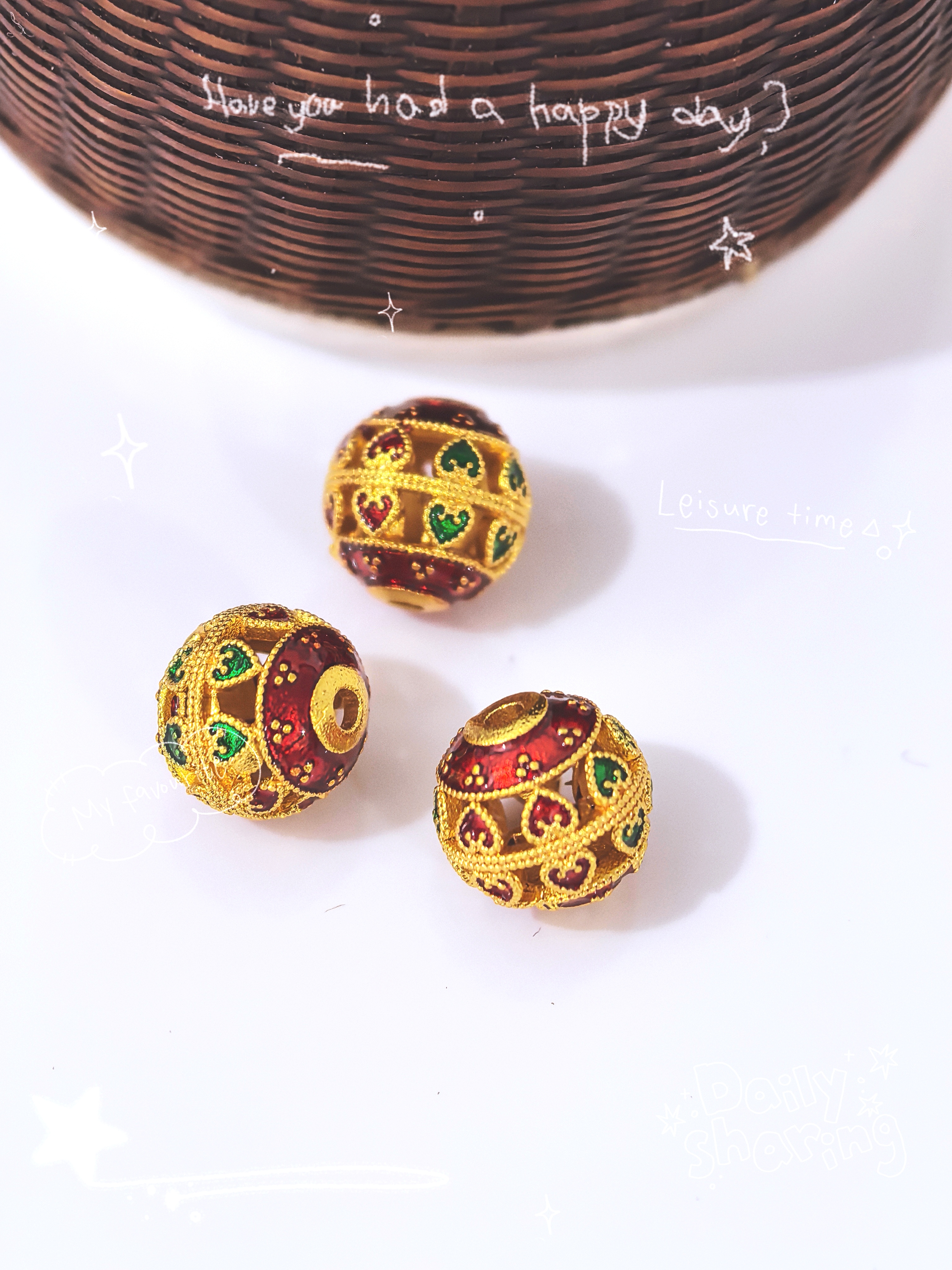 Ancient method sand gold good luck round bead enamel color firing blue oil drip separator bead DIY pic 1