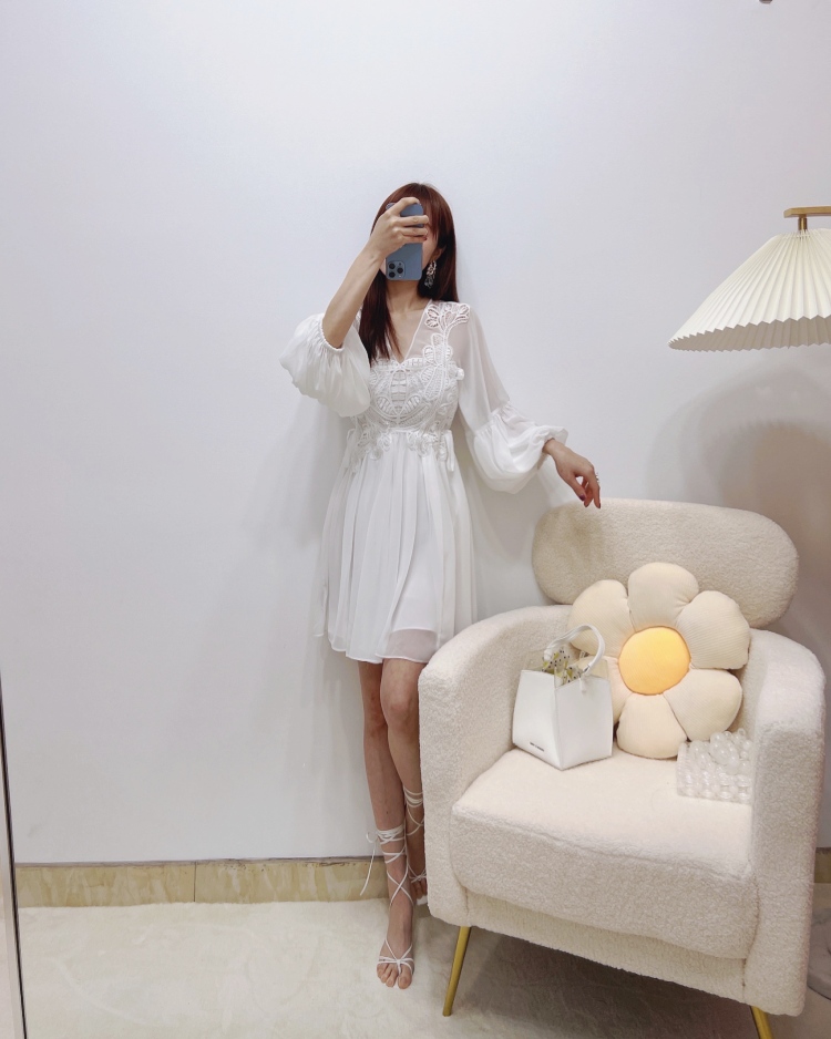 Blanco fresco y fluida fairy chiffon costura de encaje vestido de dos piezas no se puede ocultar en secreto ninging zhao ruth pic 4