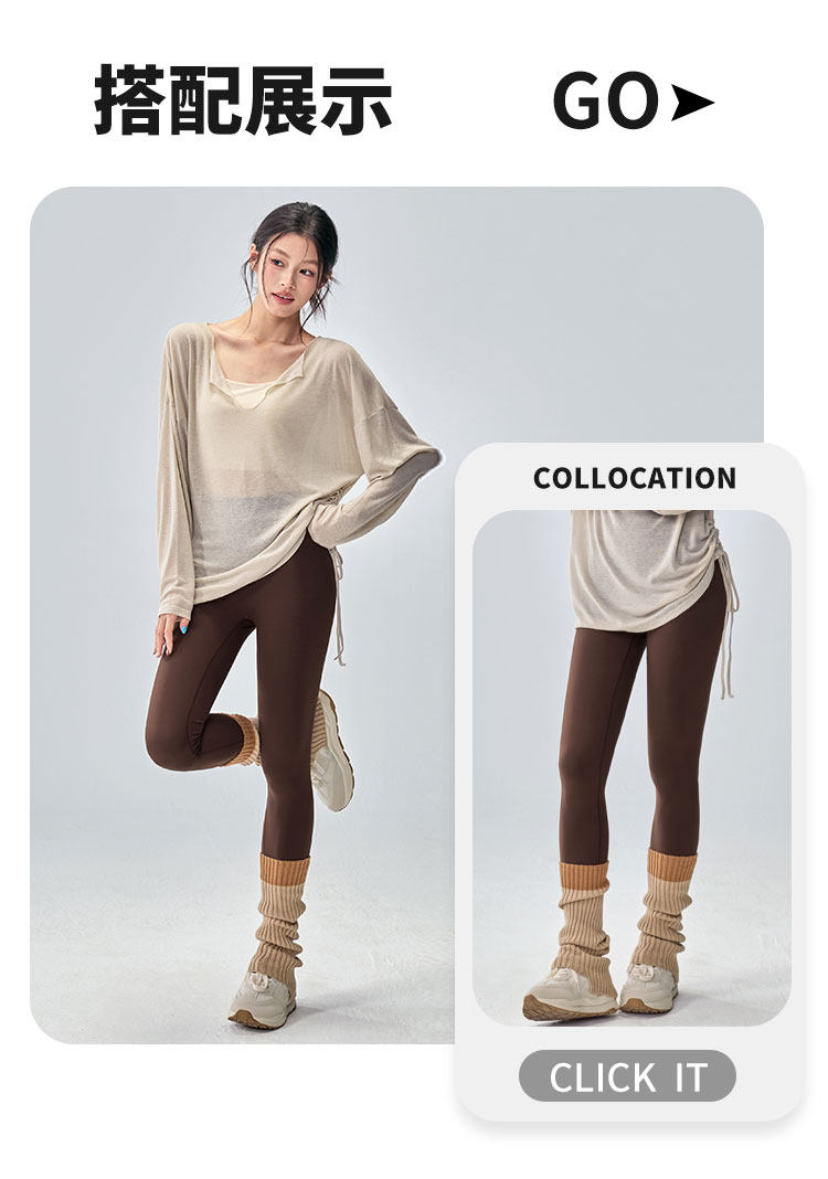 Loose yoga wear for fitness girls, casual and slimming solid-color smock, V-neck breathable long-sleeved Pilates training wear pic 11
