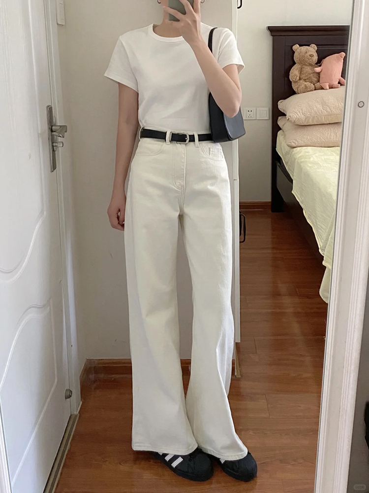 白色直筒牛仔裤女秋冬2025新款高腰显瘦小个子加绒宽松窄版阔腿裤详情9