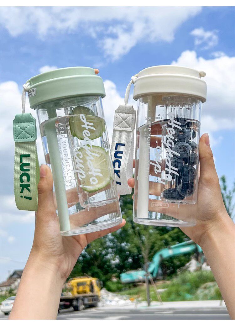 夏天耐高温水杯宁洲塑料新款女生高颜值吸管杯学生保温杯茶水分离 pic 1
