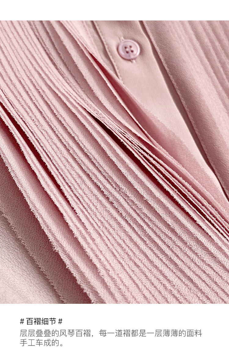 左左家 温柔气质重工风琴褶真丝衬衫女圆领气质灯笼袖桑蚕丝上衣详情31