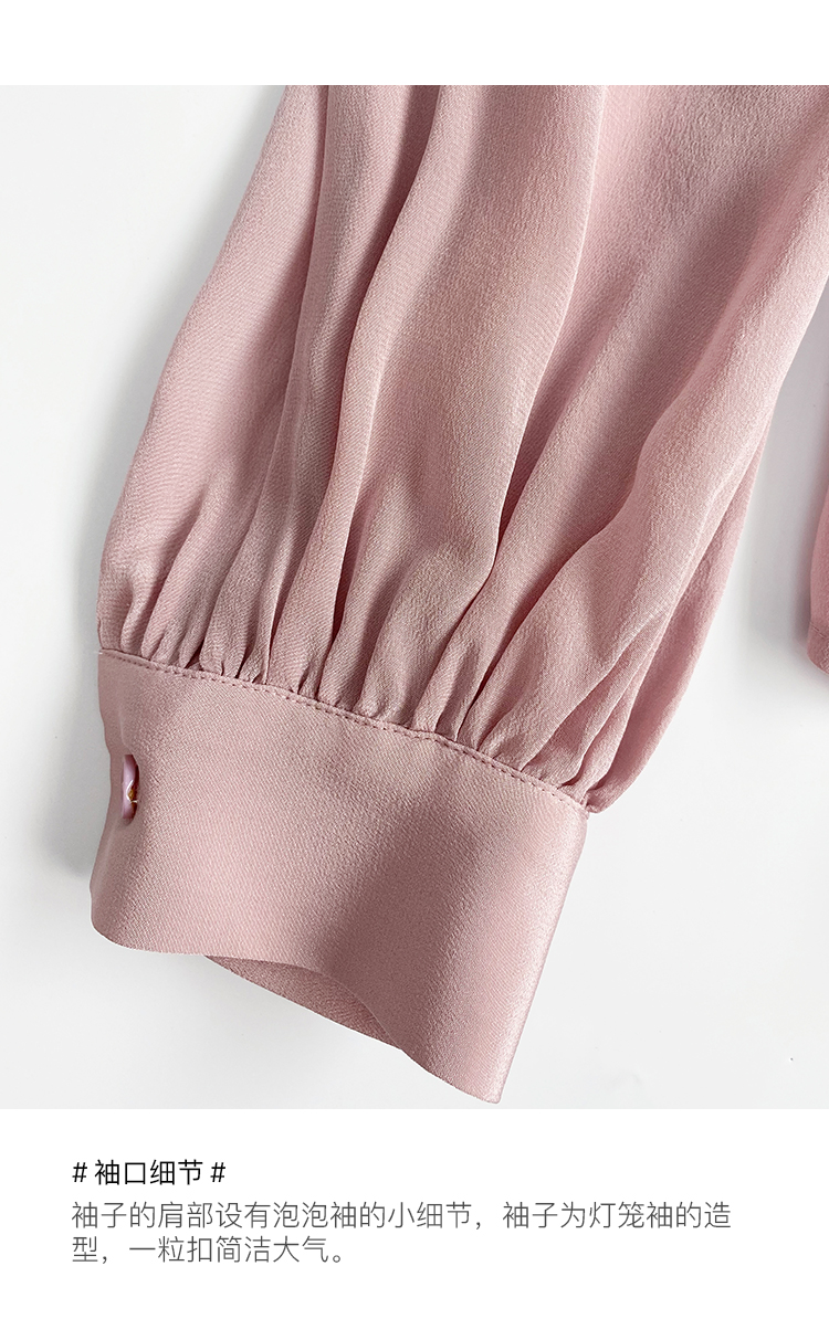 左左家 温柔气质重工风琴褶真丝衬衫女圆领气质灯笼袖桑蚕丝上衣详情29