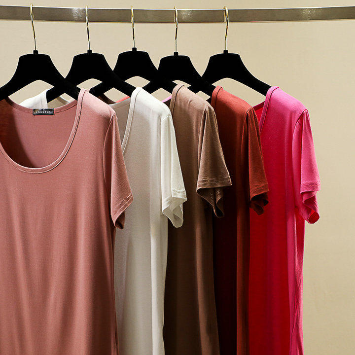Spring and summer round-neck Korean-style candy-colored modal base layer, short-sleeved large U-neck top, loose basic T-shirt for women pic 11
