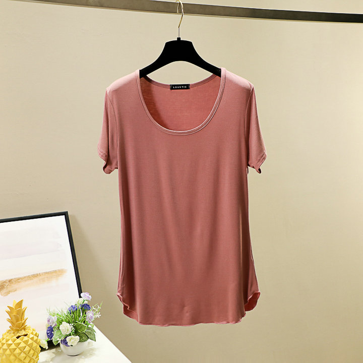 Spring and summer round-neck Korean-style candy-colored modal base layer, short-sleeved large U-neck top, loose basic T-shirt for women pic 30