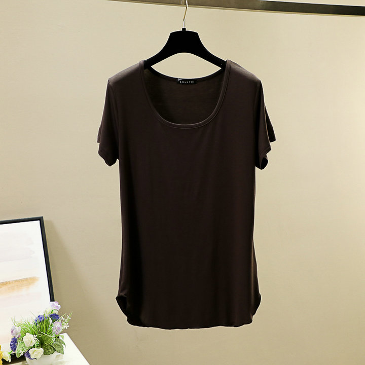 Spring and summer round-neck Korean-style candy-colored modal base layer, short-sleeved large U-neck top, loose basic T-shirt for women pic 27