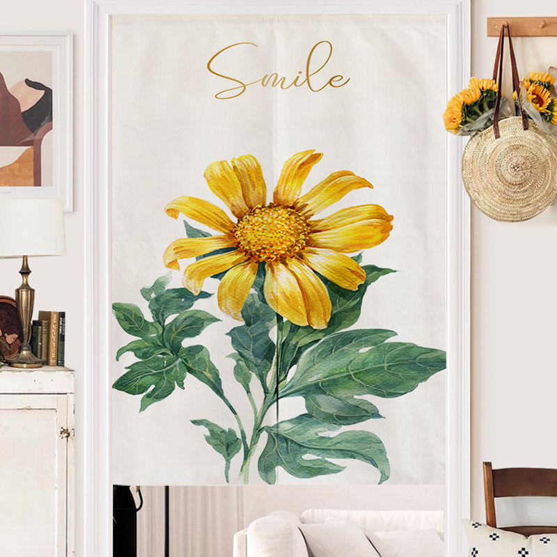 向日葵北欧门帘家用隔断帘定制ins风网红魔术粘贴卧室厨房半帘子