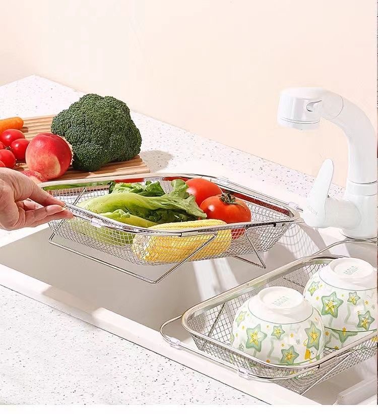 Stainless steel telescopic draining basket, vegetable washing basin, sink storage rack, kitchen dishwashing plate draining rack, sink rack pic 22