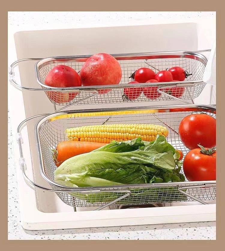 Stainless steel telescopic draining basket, vegetable washing basin, sink storage rack, kitchen dishwashing plate draining rack, sink rack pic 7