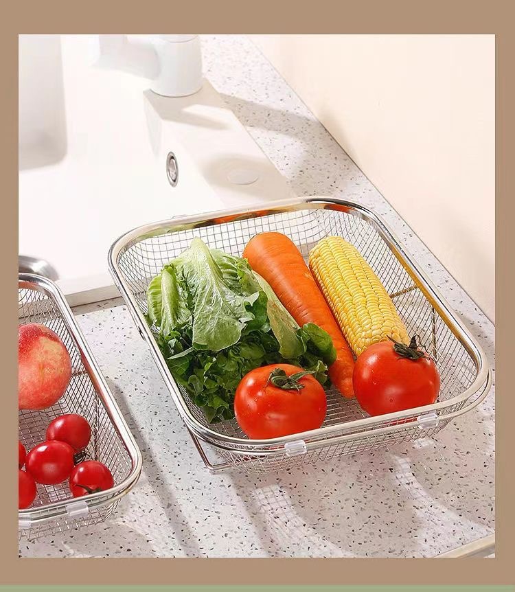 Stainless steel telescopic draining basket, vegetable washing basin, sink storage rack, kitchen dishwashing plate draining rack, sink rack pic 17