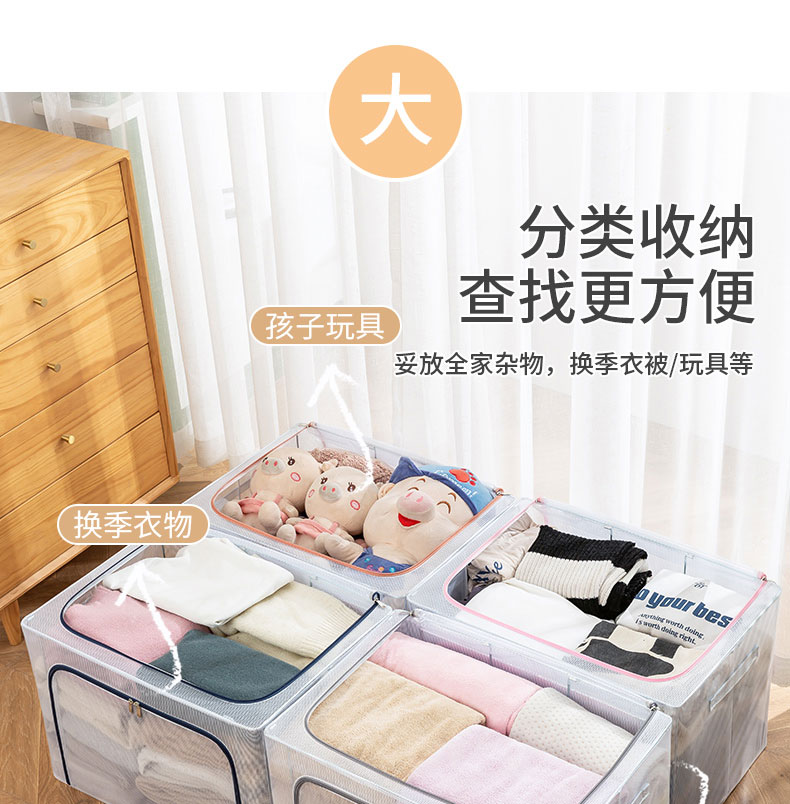 PVC尼龙透明网格收纳箱防水防霉可折叠收纳盒衣服整理箱收纳袋子详情21