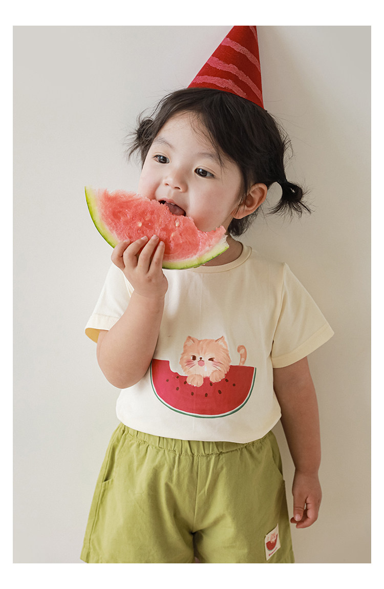 Арбузные футболки с арбузом для девочек в голибе 2026 года, новые милые мультяшные шорты для малыша с пучками pic 11