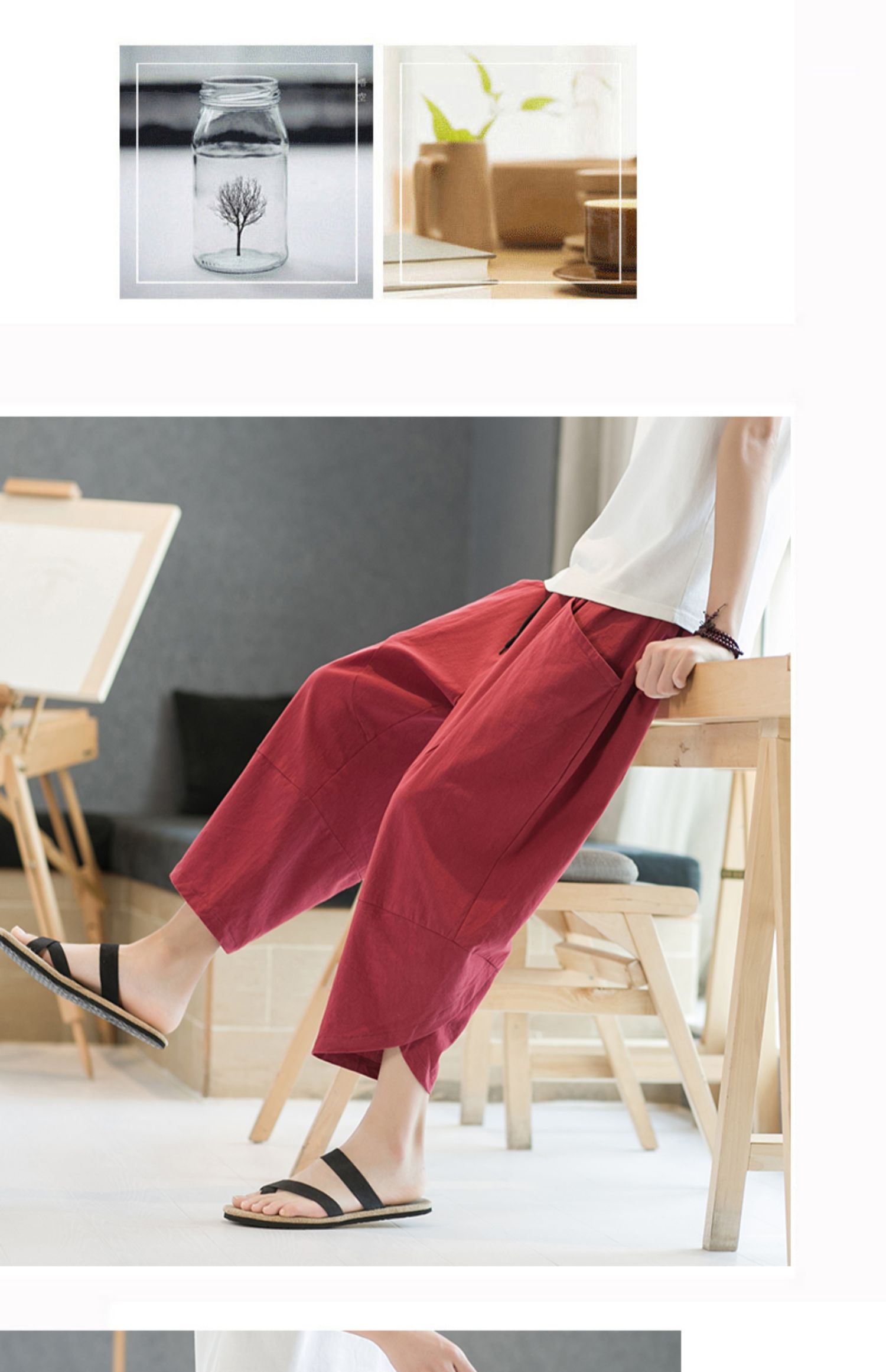 Aliexpress 2022 Summer New Style Chinese style simple solid color seven-inch wide-leg pants for men, beach pants, casual pants for men pic 23