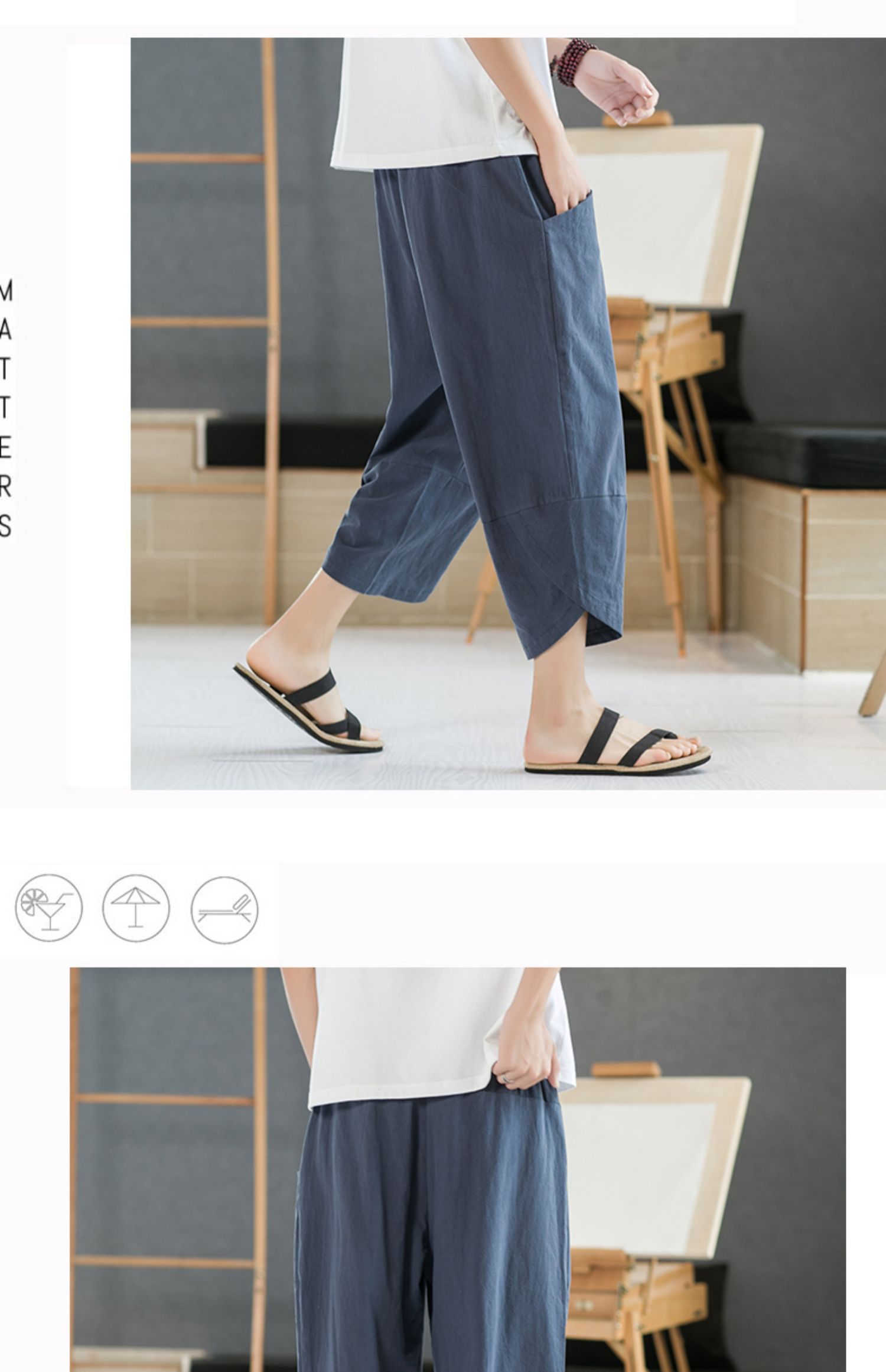 Aliexpress 2022 Summer New Style Chinese style simple solid color seven-inch wide-leg pants for men, beach pants, casual pants for men pic 11
