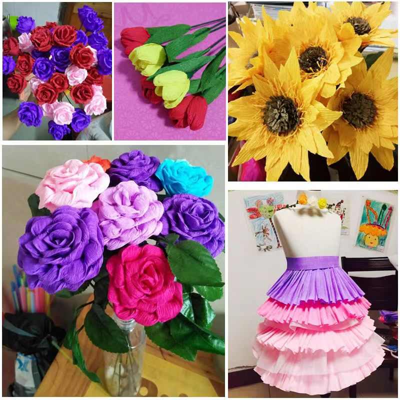 彩色皱纹纸卷边纸伸缩纸手揉纸diy手工材料玫瑰花鲜花花束包装纸详情图4