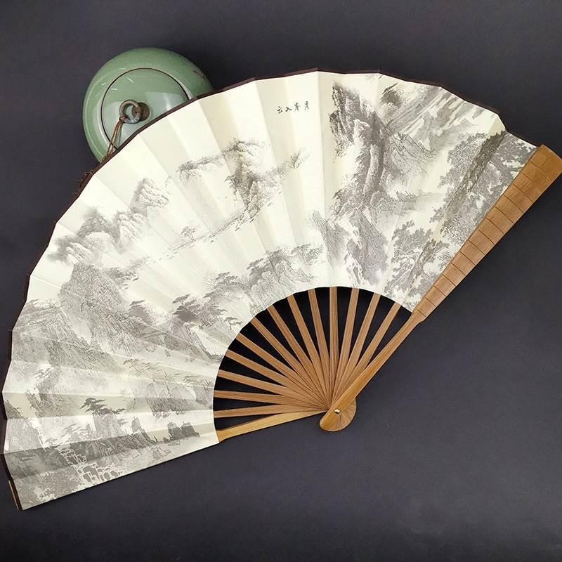 The men's folding fan of the Forbidden City, made of Xuan paper, features a "Shanglin Fu" on the fan surface, and is in the style of ancient Chinese style and national trend. It is a Hanfu women's fan details Picture
