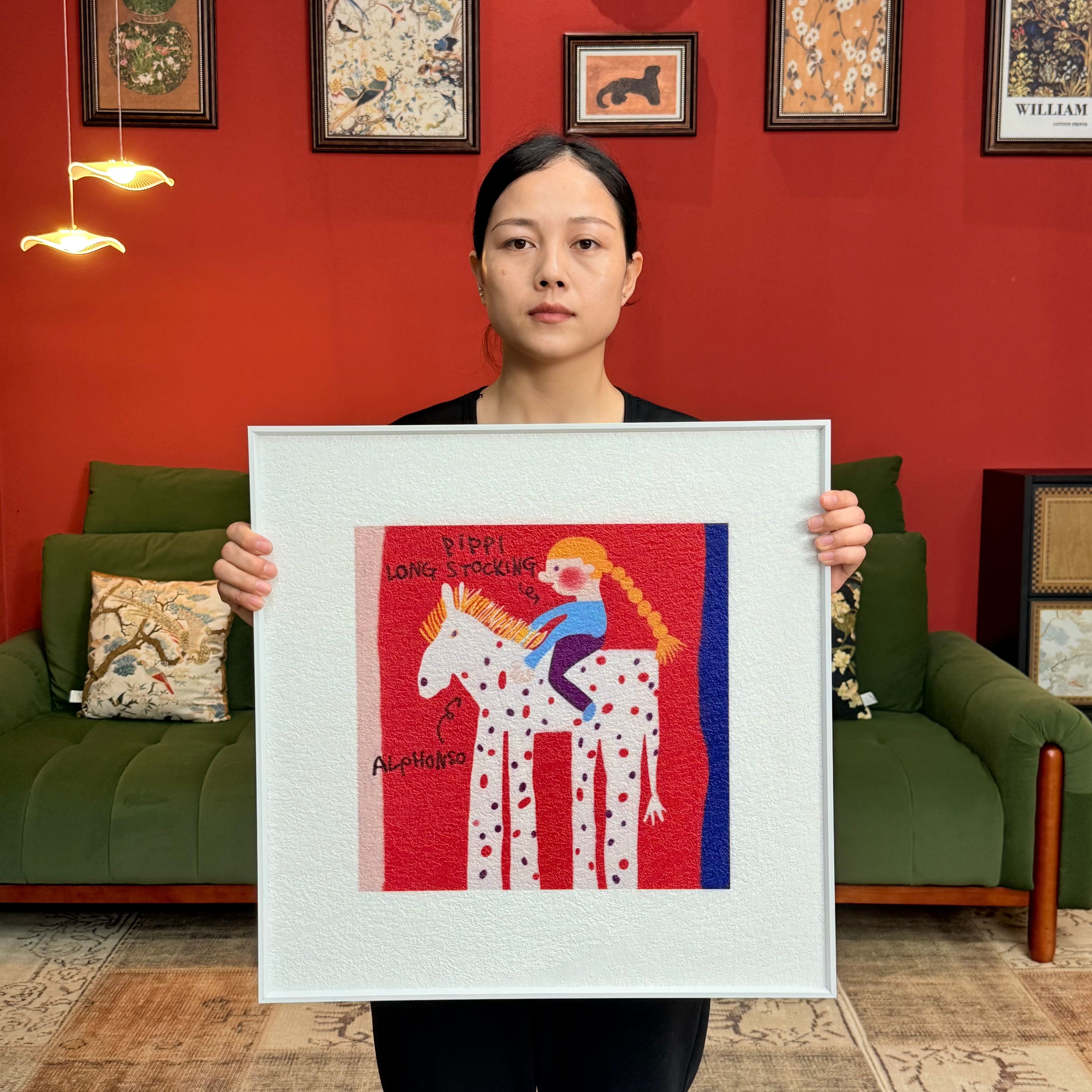 抽象多巴胺骑马女孩卧室装饰画 画饭厅卧室挂画 画D031小众装饰画 画5050